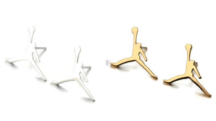 MICHAEL JORDAN STAINLESS STEEL SILVER COLOR GOLD COLOR 2 PAIRS STUD EARRINGS