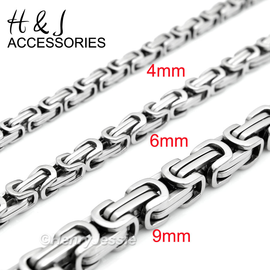 7″-11″MEN 316L Stainless Steel WIDE 9mm Silver Byzantine Box Link Chain Bracelet