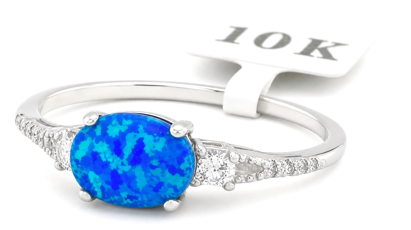 GENUINE 0.66 Ct OPAL, W/SAPPHIRE & DIAMOND RING 10K WHITE GOLD * Free Appraisal
