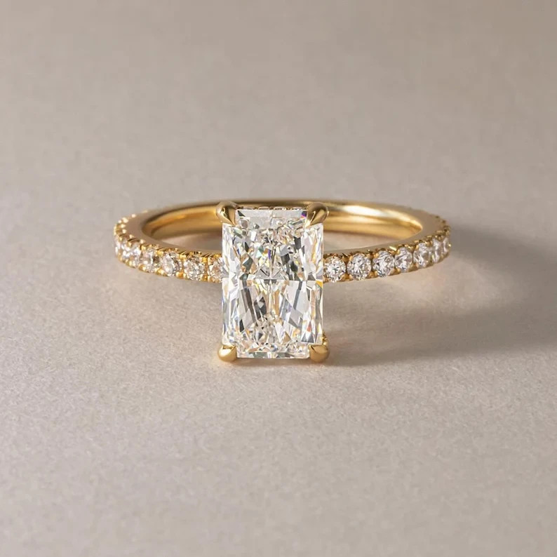 IGI 2.40 CT Radiant Cut Lab Grown Diamond Solitaire Wedding Ring 14K Yellow Gold