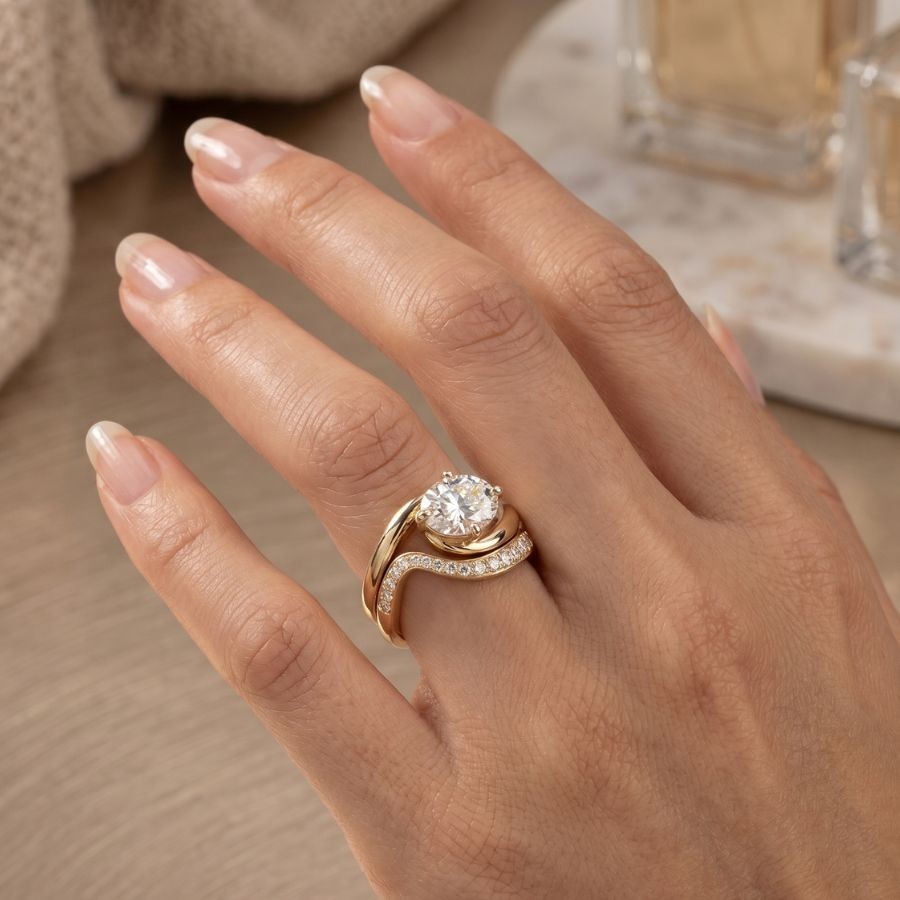 1.40 Ct Lab-Grown Diamond Wedding Bridal Set Band Ring 14k Yellow Gold