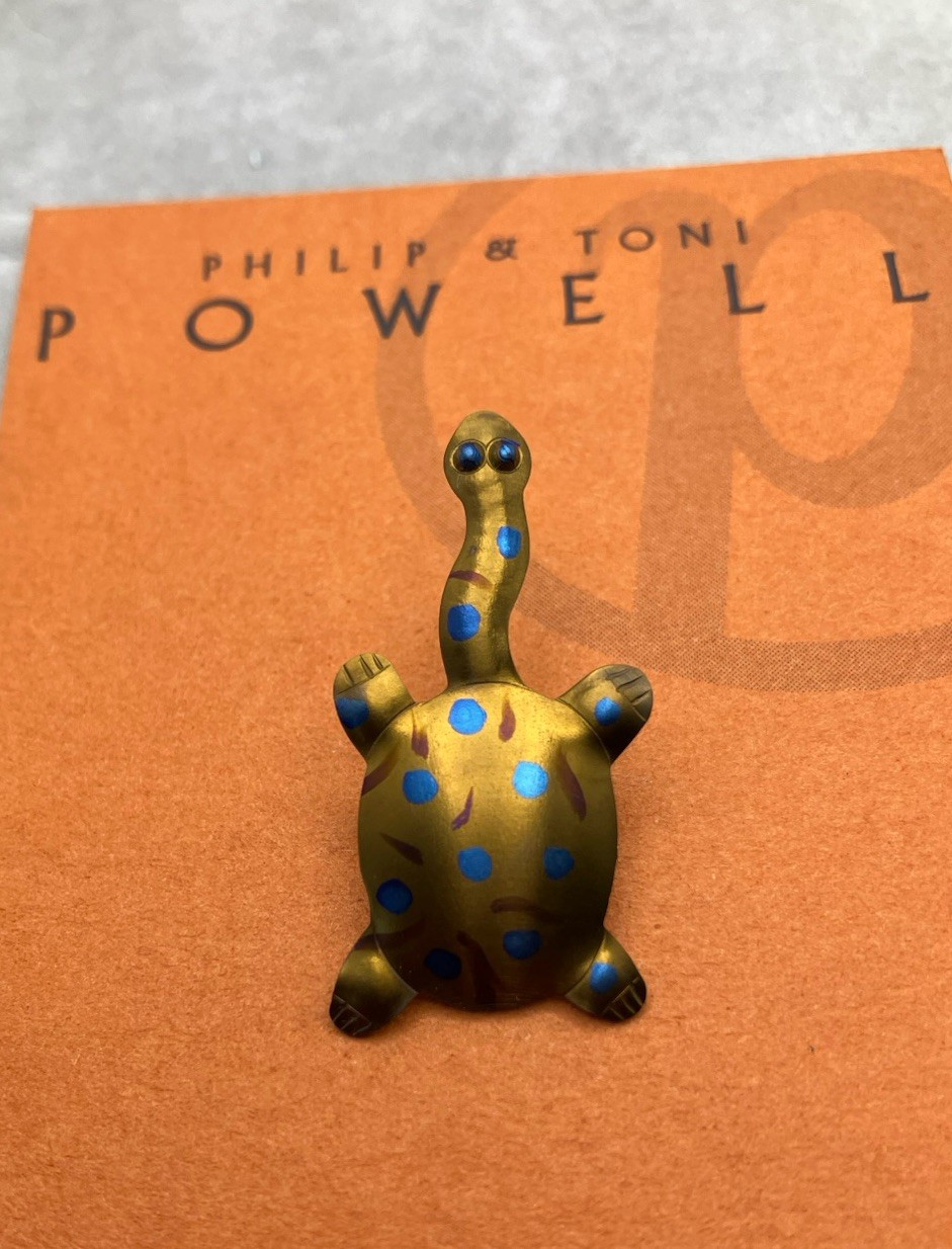 Handcrafted Coated Titanium Turtle Shaped Pin Australia 1.5 X .5 Inches