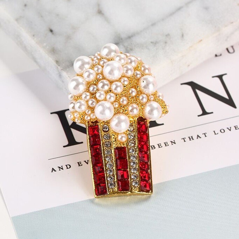 Pearl Popcorn Brooch Fashion Rhinestone Party Pin Unisex Women Kids Jewelry Gift