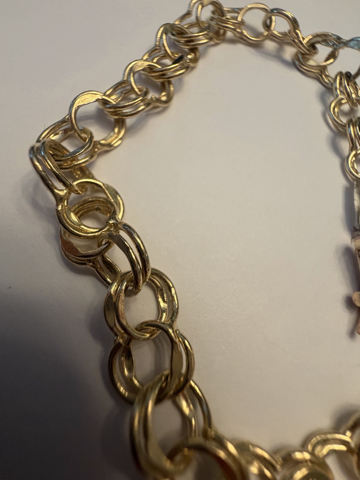 14k Yellow Gold Double Curb Link Chunky Charm Bracelet Polished Retro Never Worn