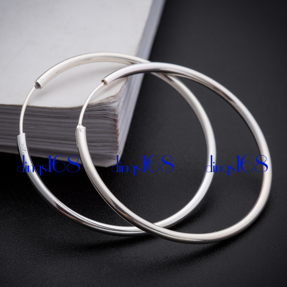 925 Sterling Silver Classic Endless Thin Hoop Earrings #CHOOSE A SIZE 20mm~70mm#