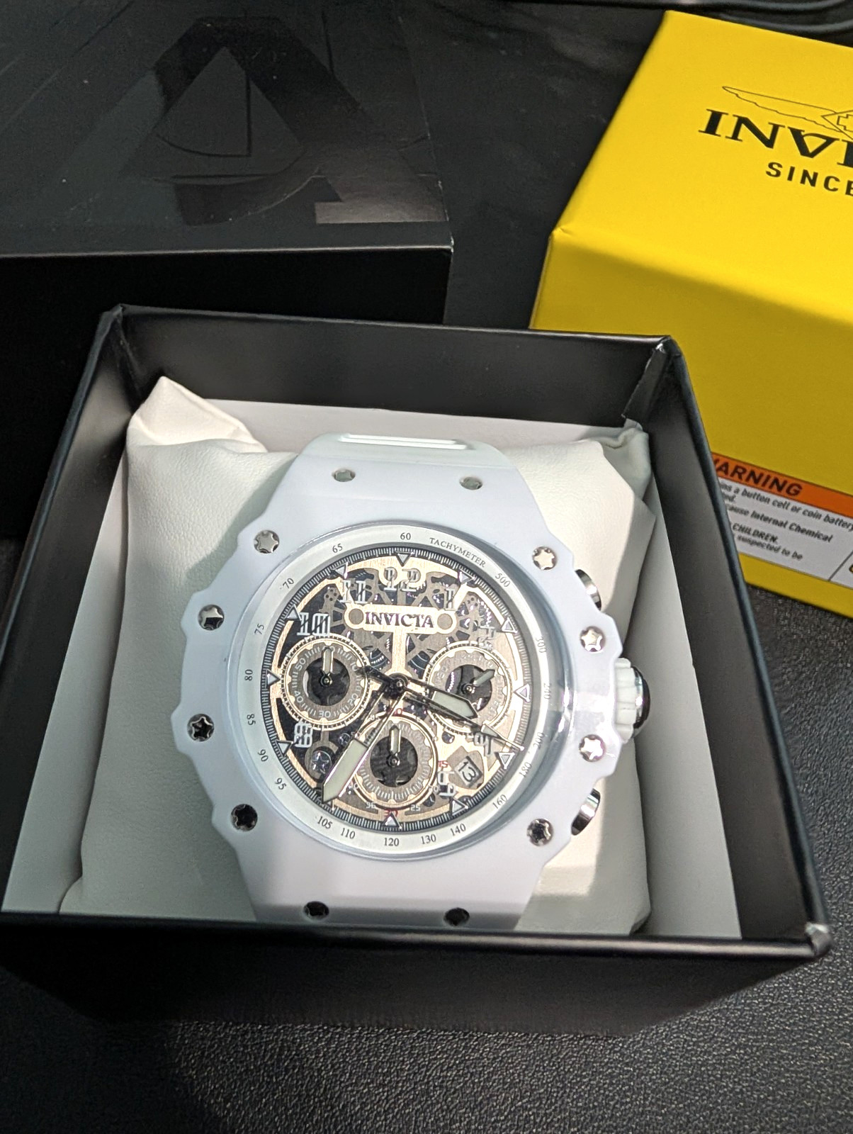 Invicta Vaulthan Racer Model 69649 Skeleton Dial White Silicone. New In Box