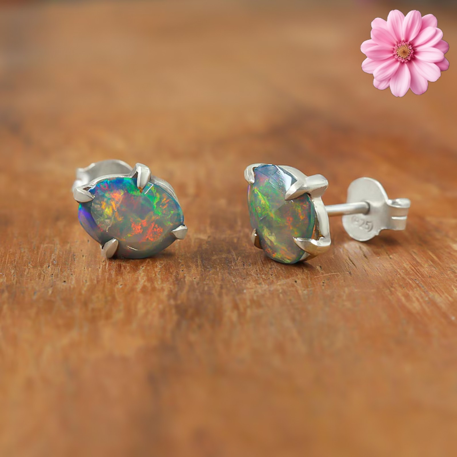 100% Original Fire Opal Oval Gemstone 925 Sterling Silver Women Stud Earrings