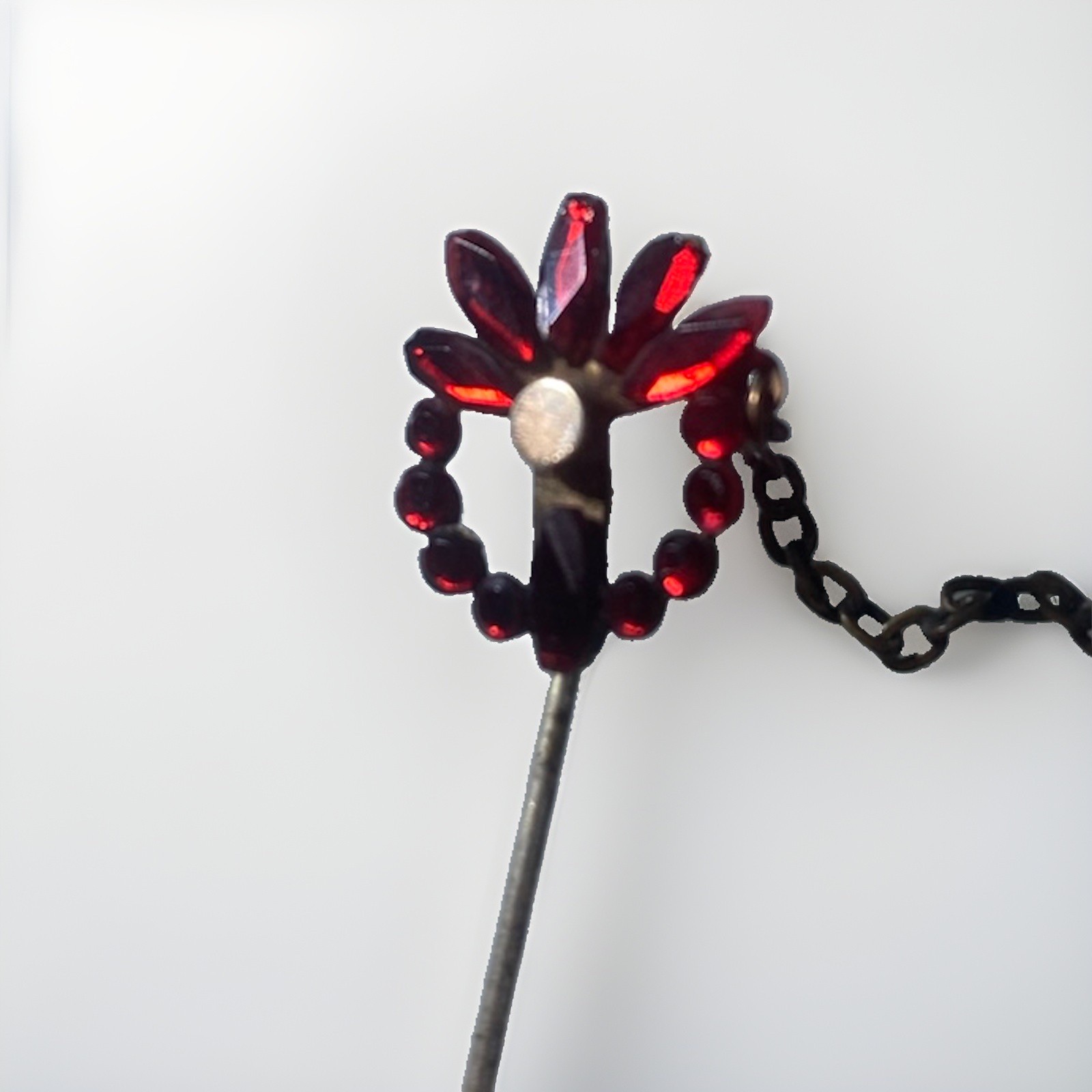 Antique Victorian Double Stick Pin Ruby Red Bohemian Glass “Garnets” c. 1900