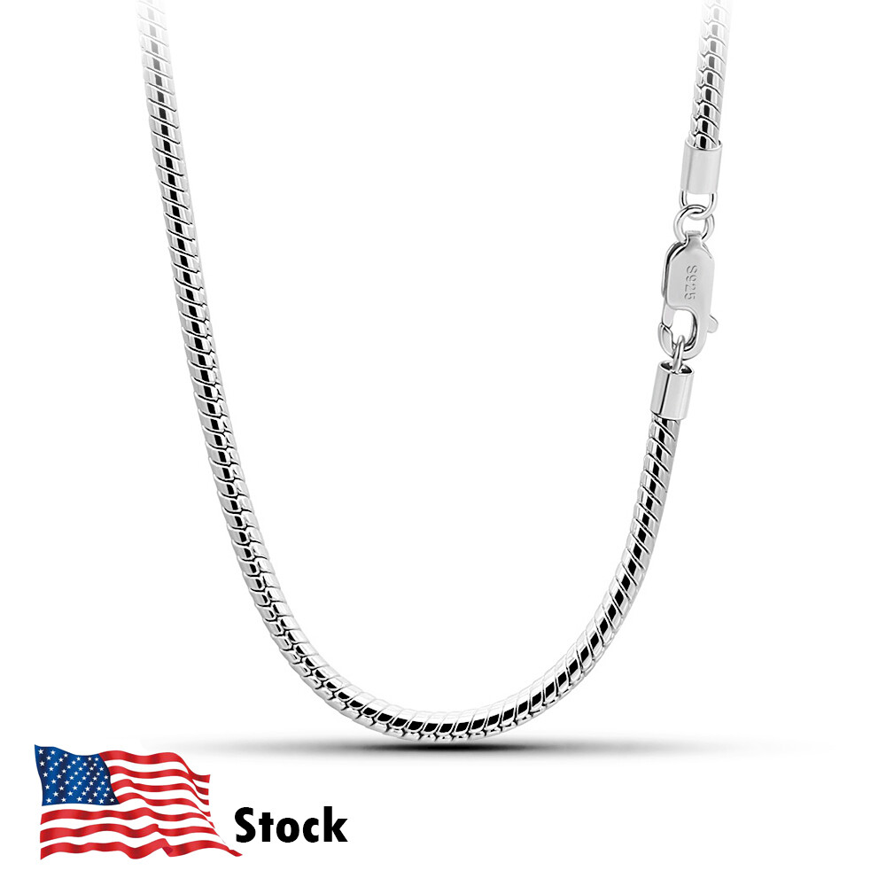 925 Sterling Silver 3mm Round Snake Necklace Sizes 18″ to 30″ for Women & Men