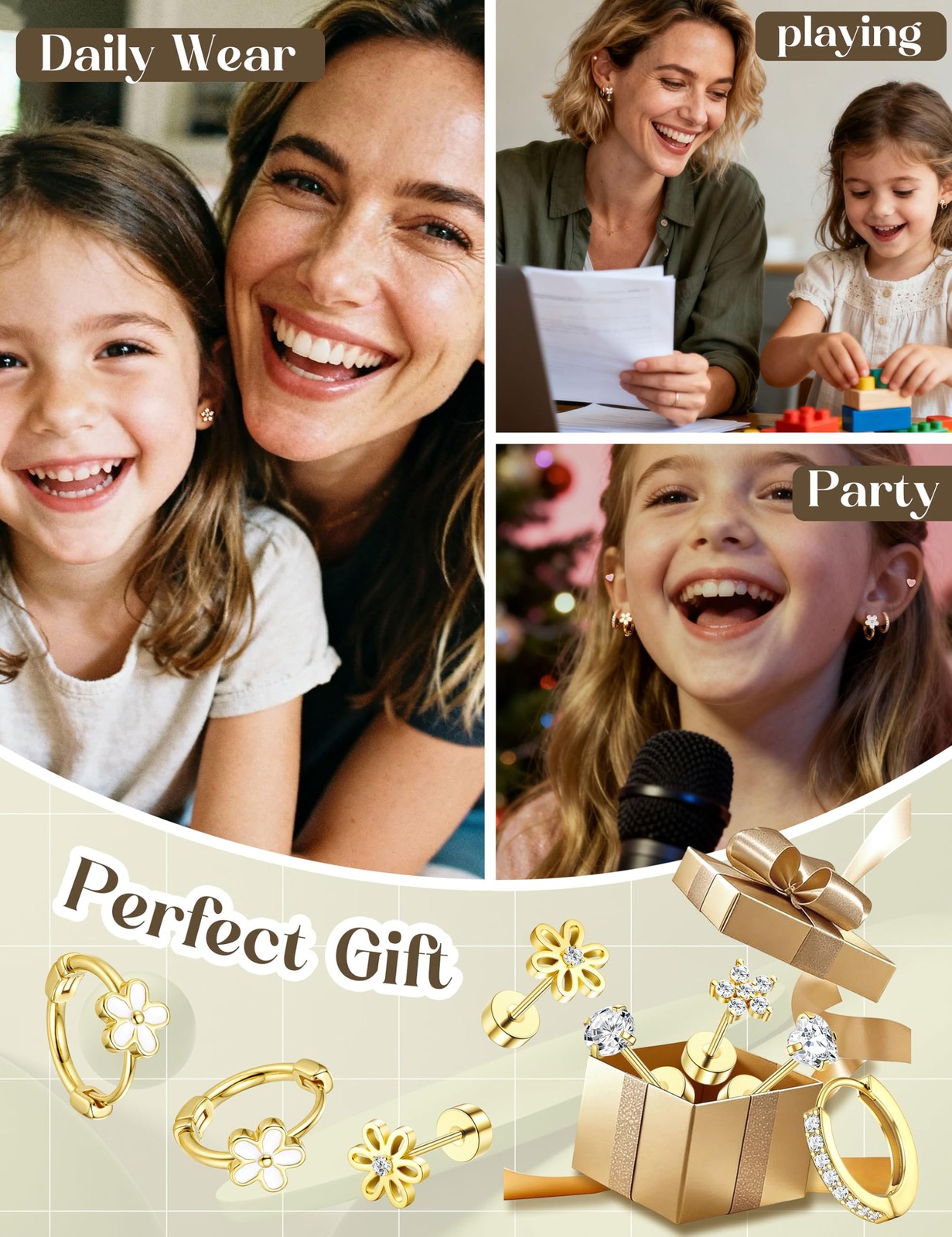 20G (0.8mm diameter, 6mm post length), 14K Gold Plated + Butterfly Hoops