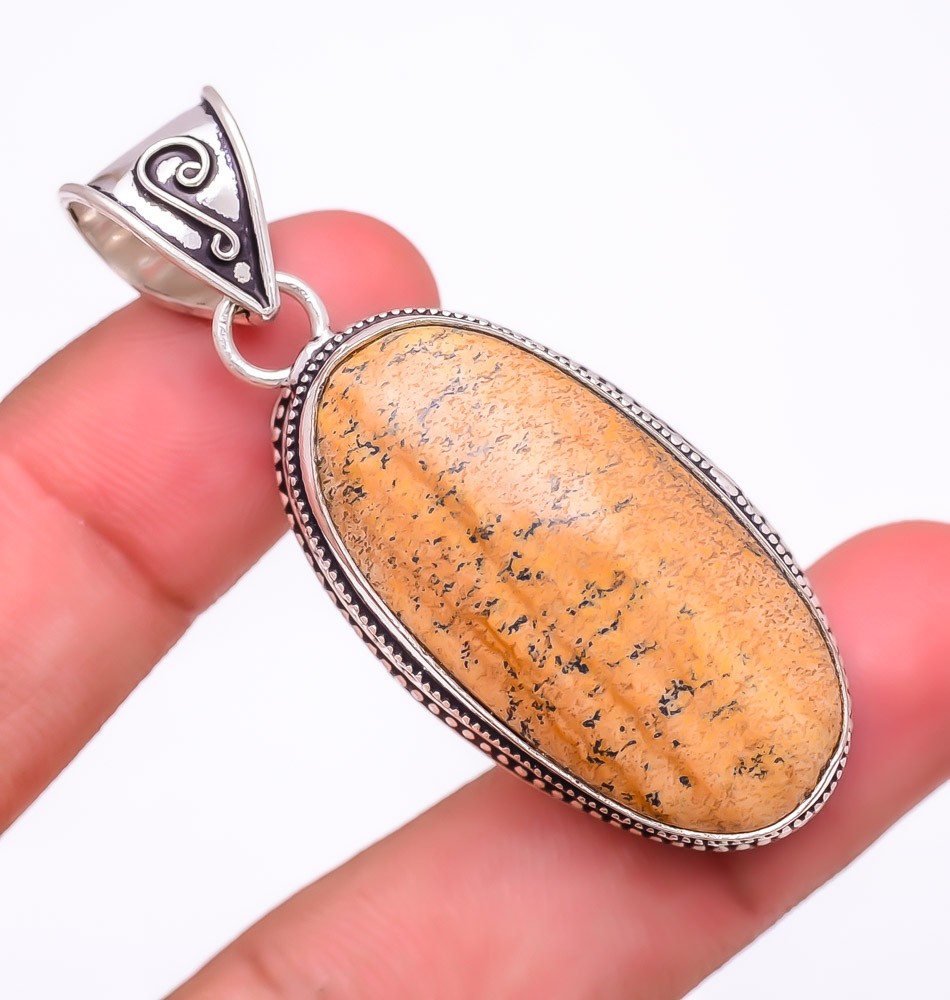 Natural Picture Jasper Gemstone 925 Silver Plated Jewelry Pendant 2.2″ M1532