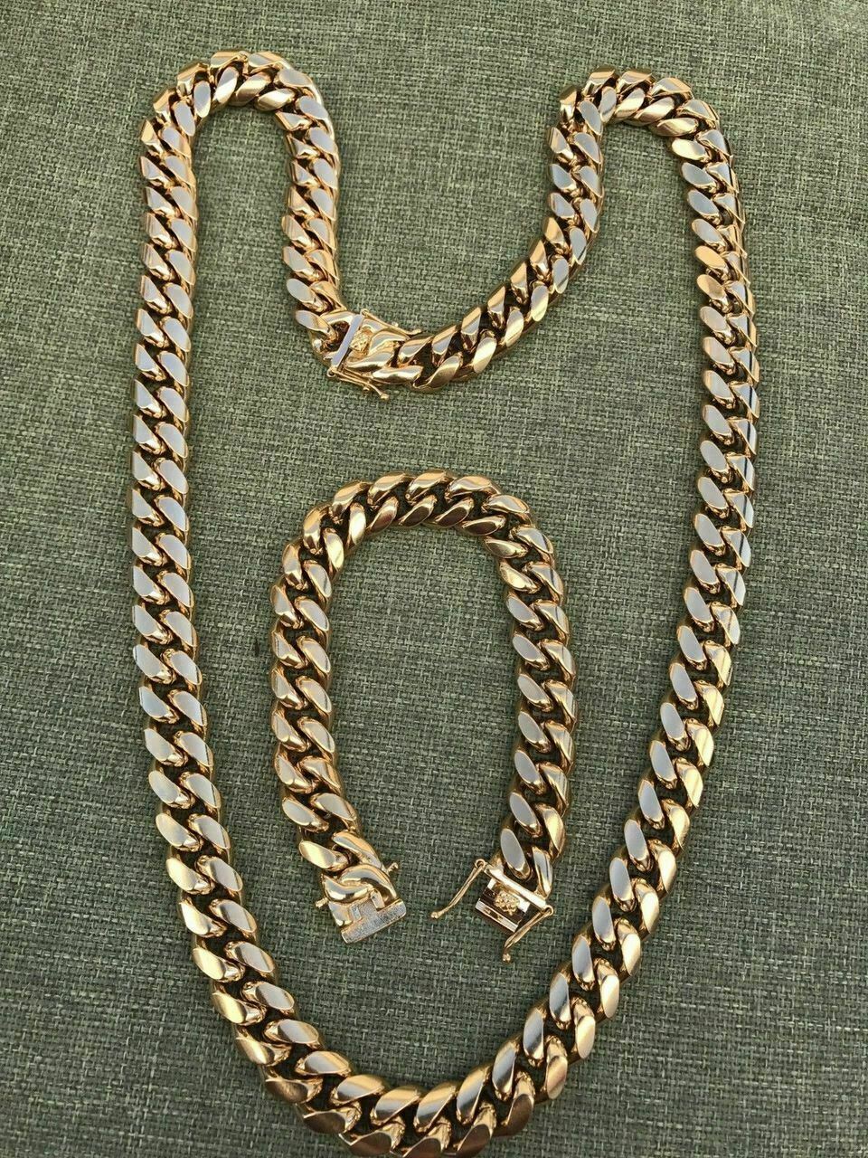 14mm Men’s Miami Cuban Link Bracelet & Chain Set 18k Gold Plated Stainless Steel