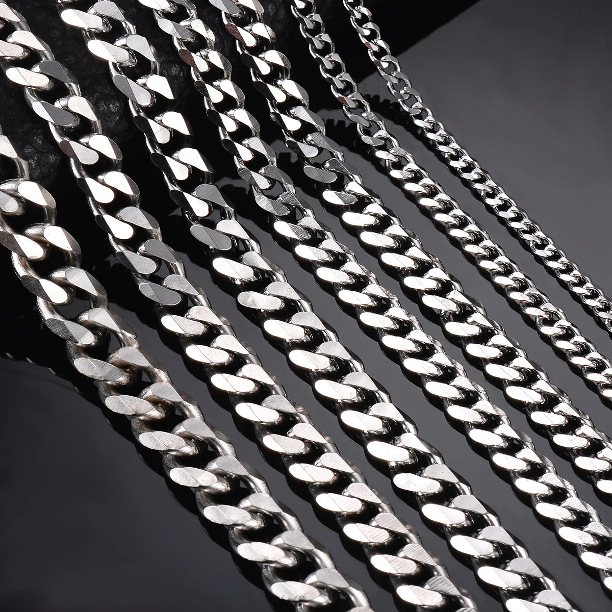 1 Piece Size 3.6mm-9mm Men’s Necklace Stainless Steel Cuban Link Chain Bracelet