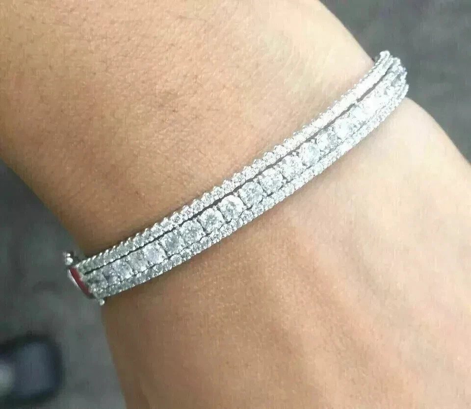 7 Ct Round Cut Lab Created Diamond Women’s Bangle Bracelet 14K White Gold Plated
