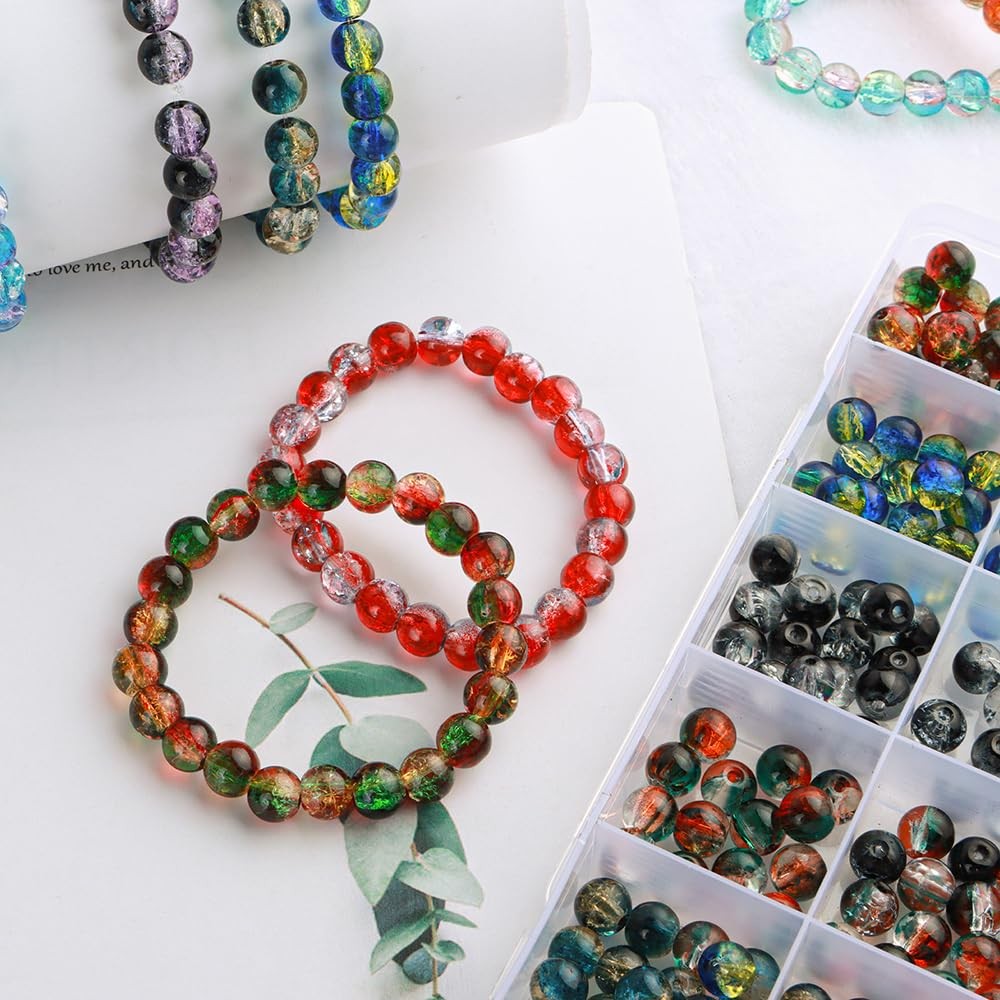 C MY 600pcs 8mm Crackle Glass Beads for Bracelet Jewelry 8mm, Multicolor