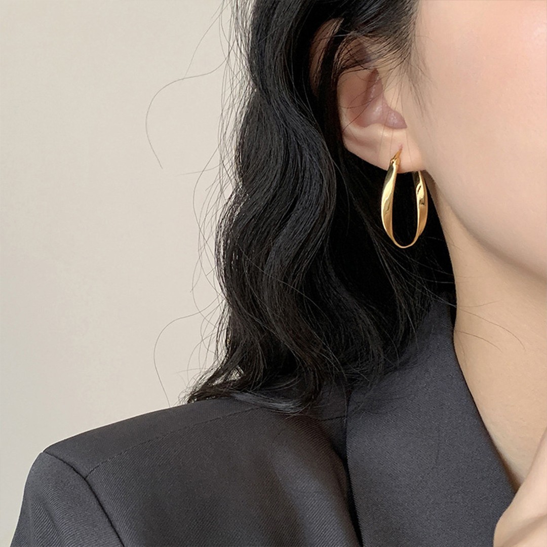 14K 25/30MM Gold Hoop Earrings for Women Large Earring Thick Hoop Twisted Wave