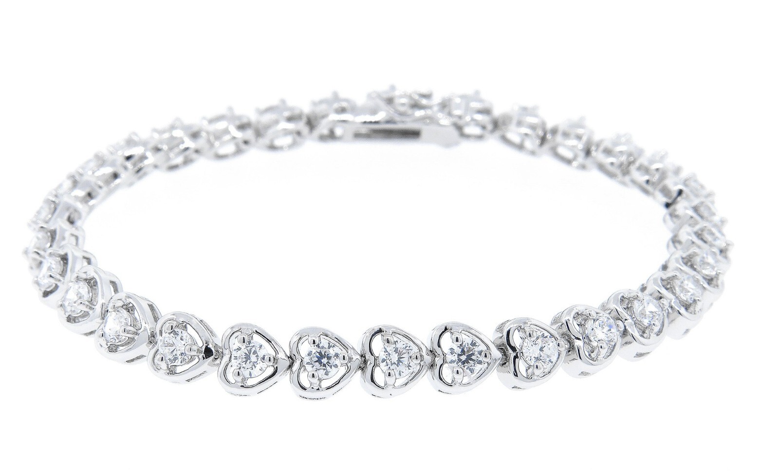 18K White Gold Plated 3MM CZ Heart Cut Tennis Bracelet For Women – 7.5″
