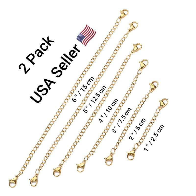 2-Pack Extender /Safety Chain Extender Necklace Bracelet Lobster lock 1″ To 6″