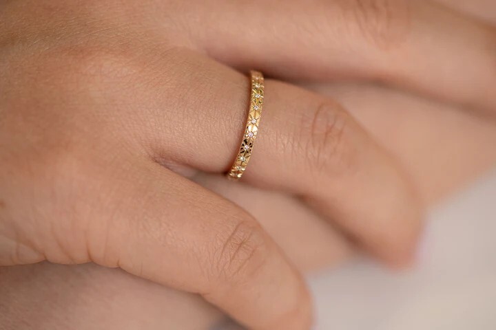 0.87Ct Round Cut Moissanite Eternity Wedding Band Ring In 14K Solid Yellow Gold
