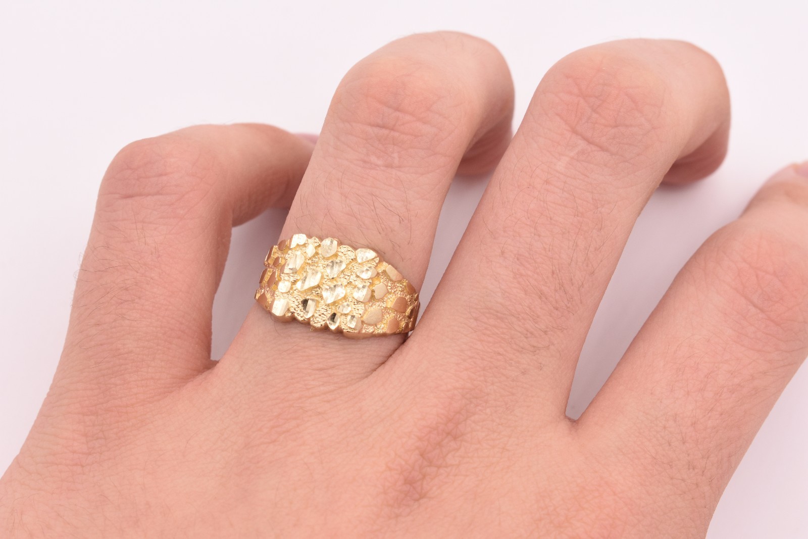 Mens Medium Nugget Square Ring Real Solid 10K Yellow Gold ALL SIZES