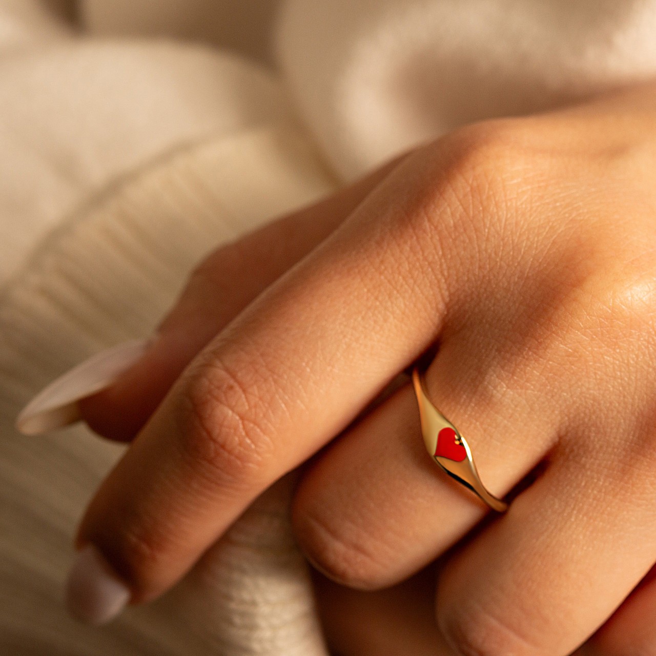 Gold Enamel Heart Love Band Ring (Available in Yellow/Rose/White Gold)