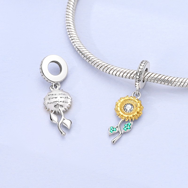 MULA European 925 Sterling Silver Charm CZ Sunflower Dangle for Women Bracelet