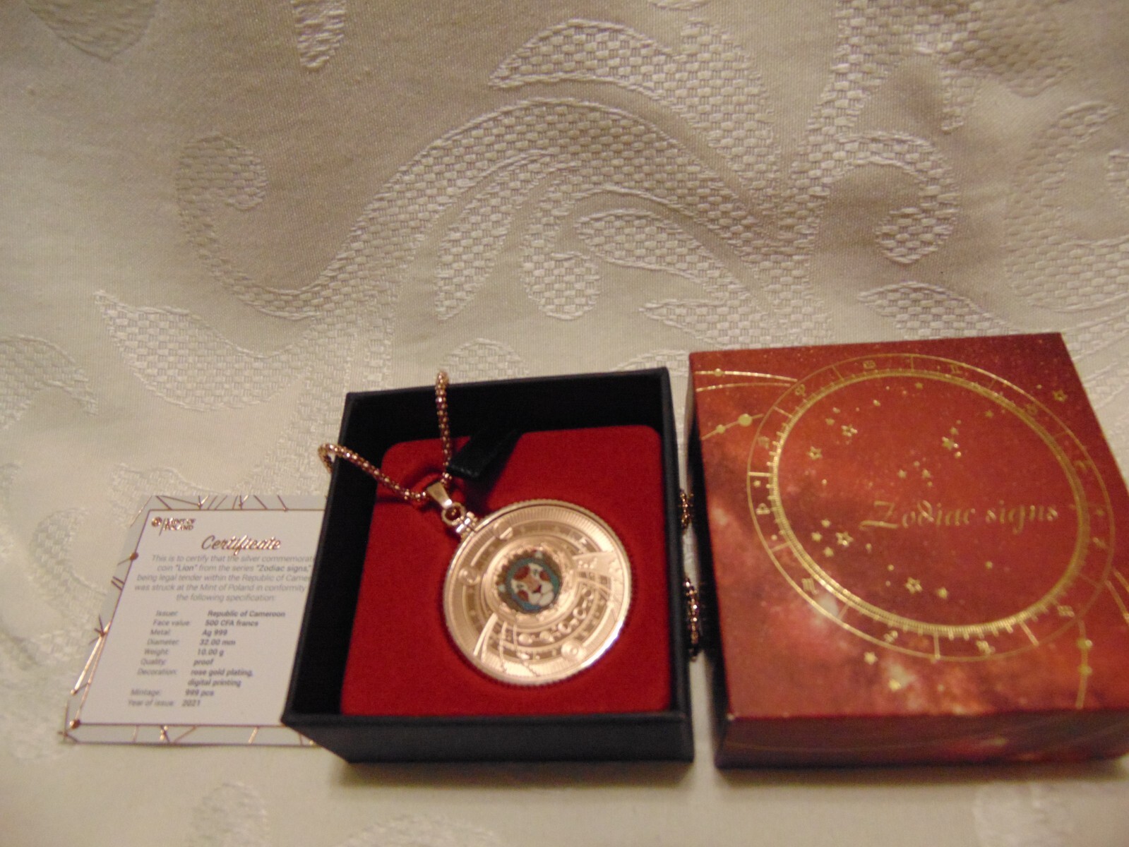 LEO Zodiac Pendant .999 Silver Coin Rose Gold Plated Limited Edition Free Ship