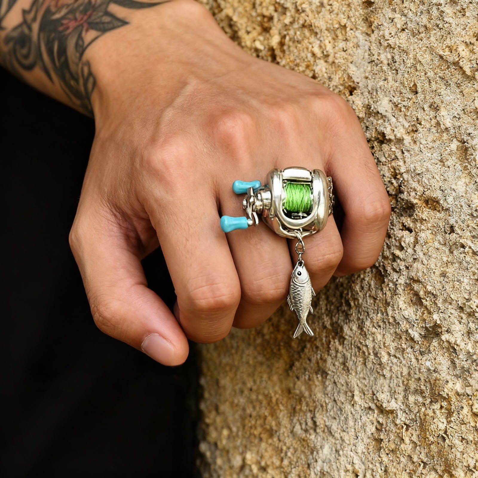 Rotating Handle Fishing Reel Necklace Or Ring Mini Alloy Reels Pendant Necklace
