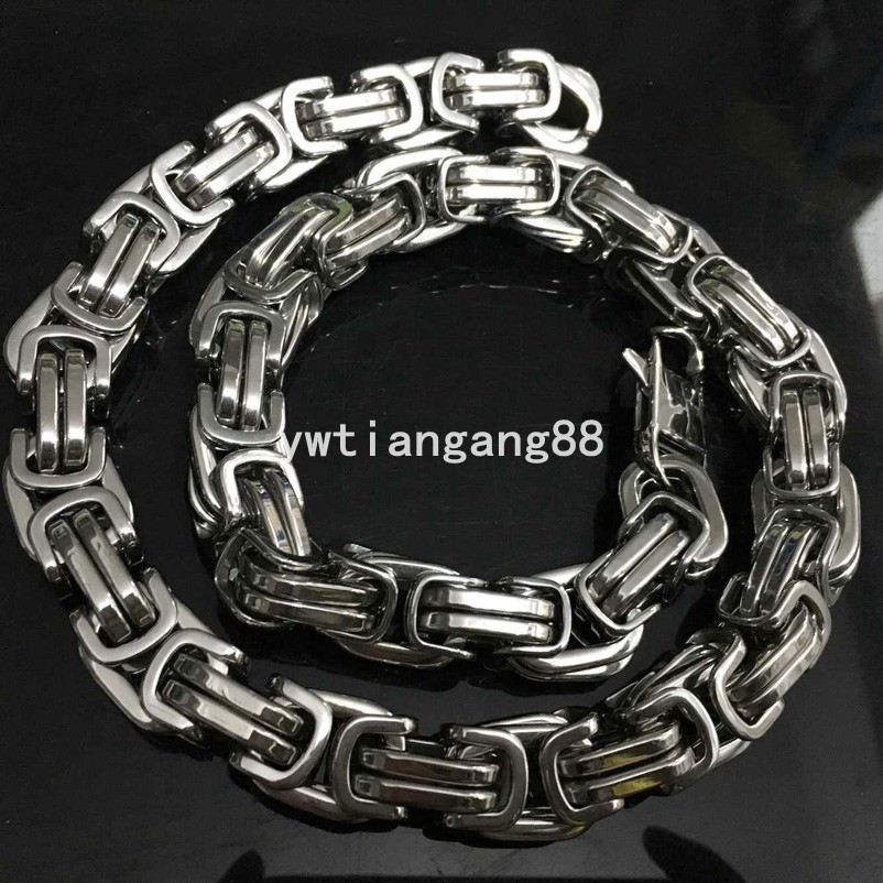 7″-40″ 12/15mm Heavy Stainless Steel Mens Byzantine Chain Necklace Bracelet Link