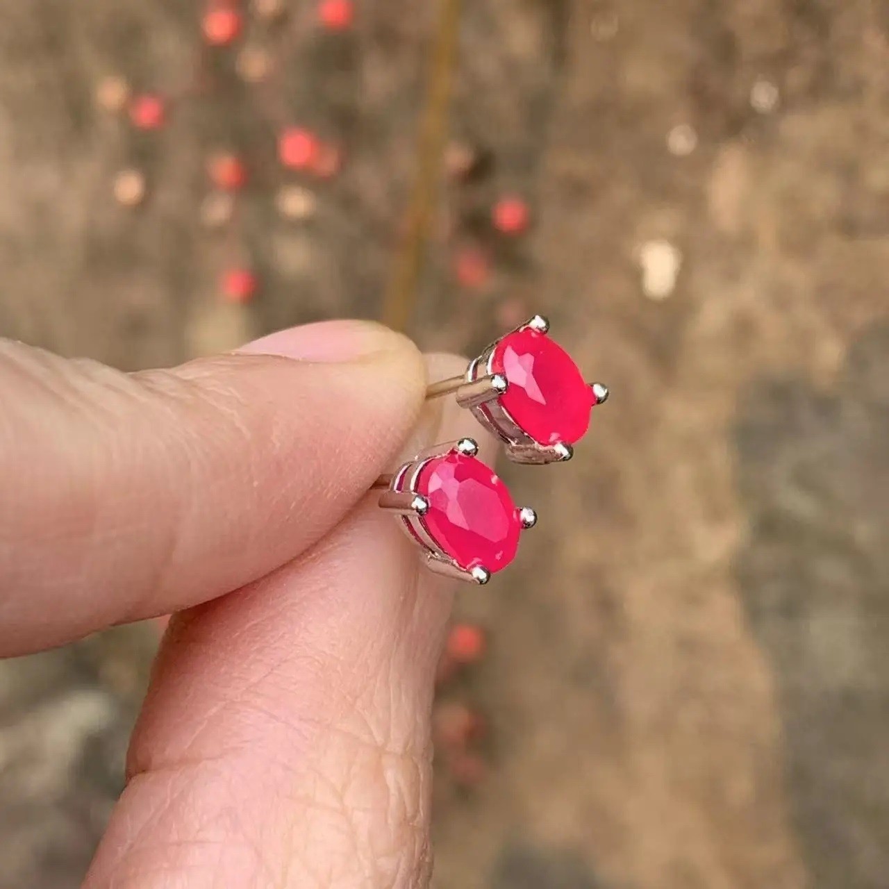 Oval Natural Ruby Earrings Women 925 Sterling Silver Stud Earring Party Jewelry
