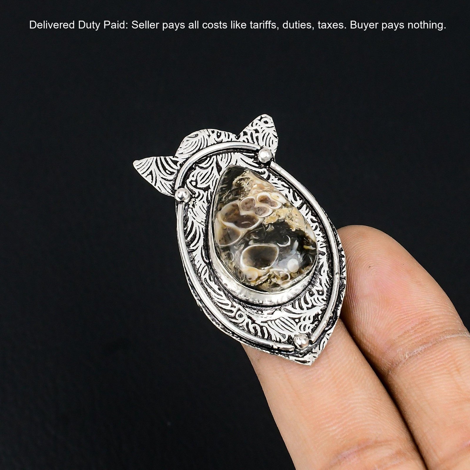 Turritella Agate Stone Not Applicable Unique New Ring Size 8 925 Sterling Silver