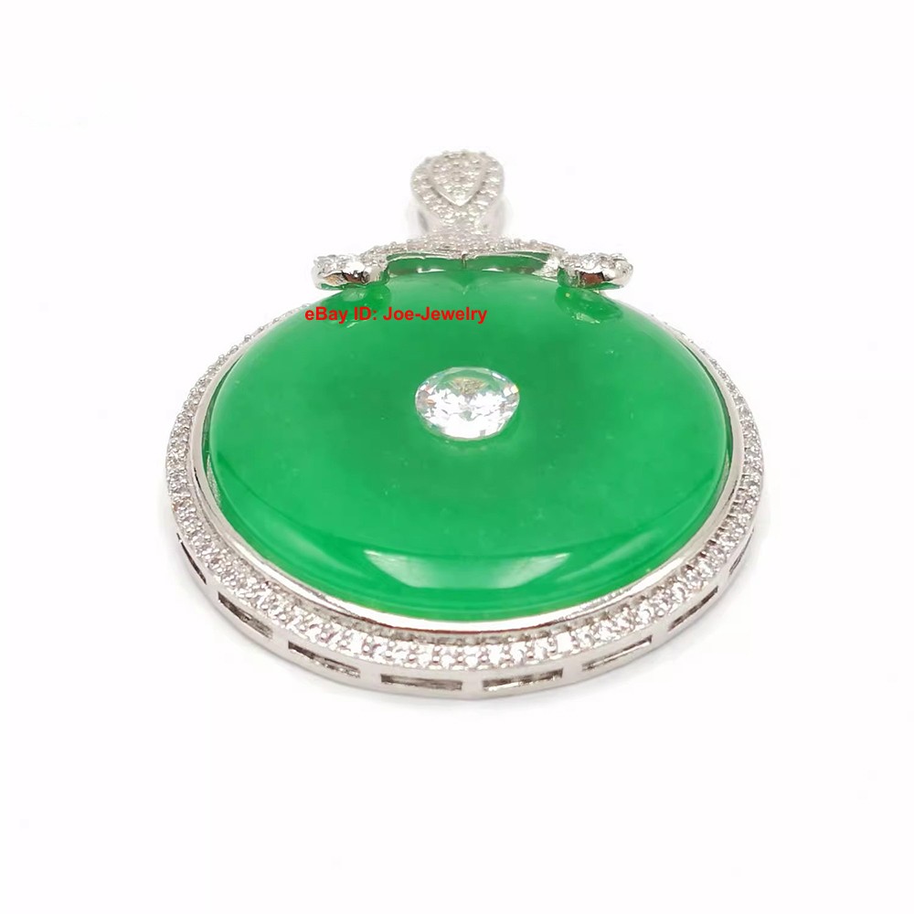 New White Plated Alloy Heated Green Jade Safe-Circle Pendant Best Gift 平安扣