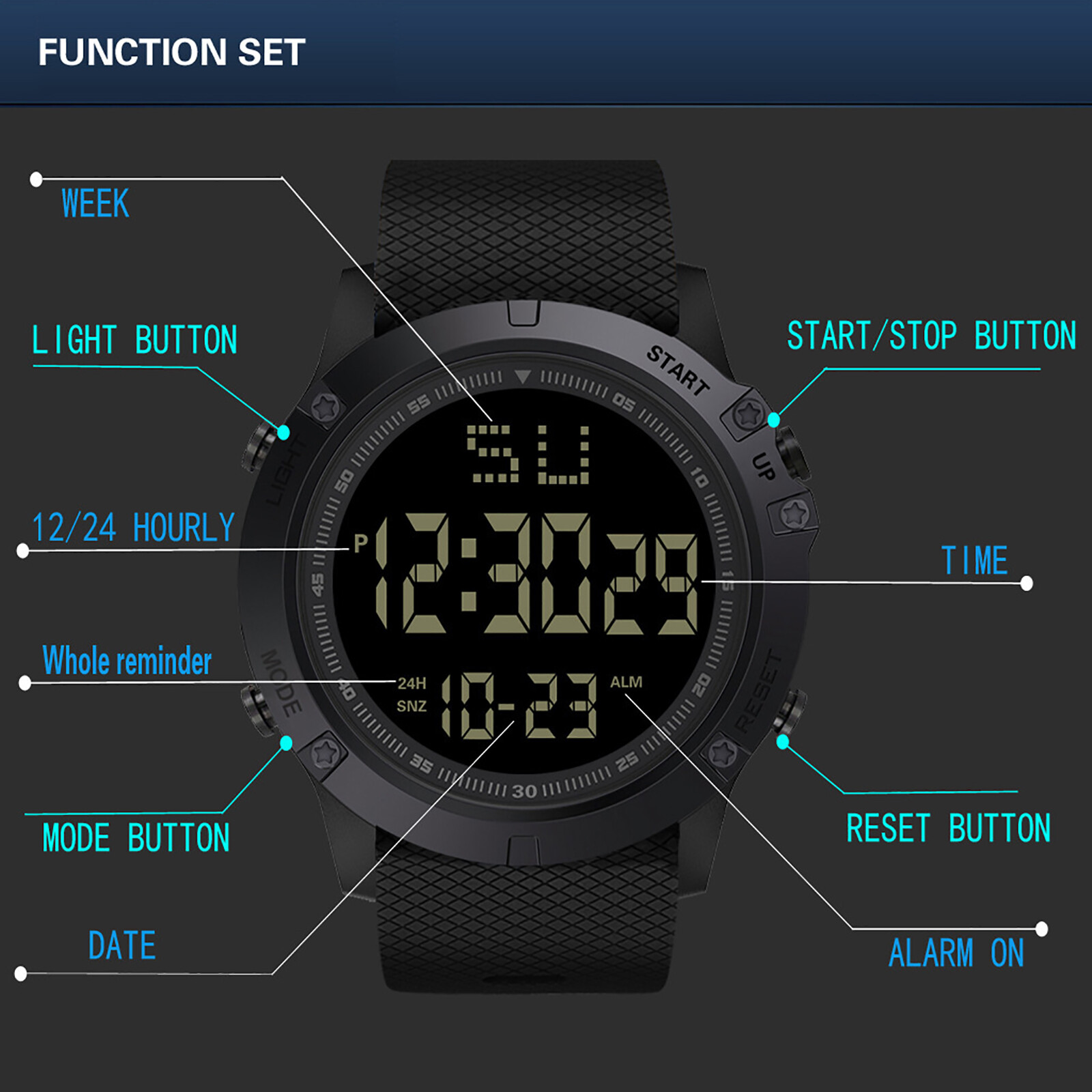 1-4X Waterproof Digital Sports Watch Military Tactical LED Backlight Wristwatch