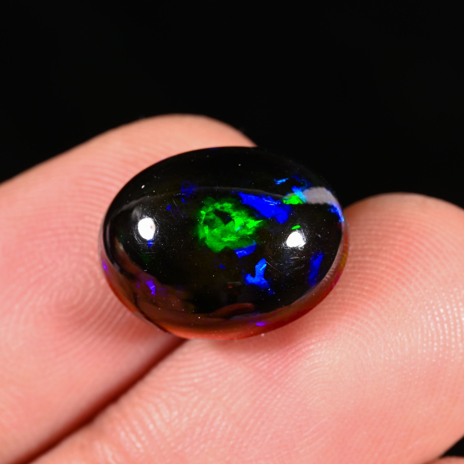 6.55 Ct Natural Ethiopian Multi Fire Black Opal Cabs Loose Gemstone 15x12x8 MM
