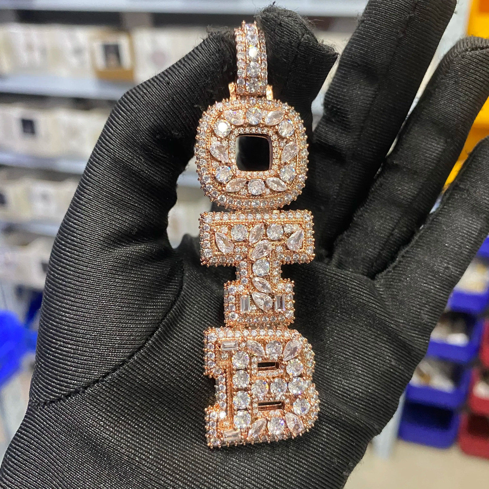 5AAA+ CZ Multicolor Ice Out Hop Hip Bling Vertical Mixed Inlay Letter Pendant