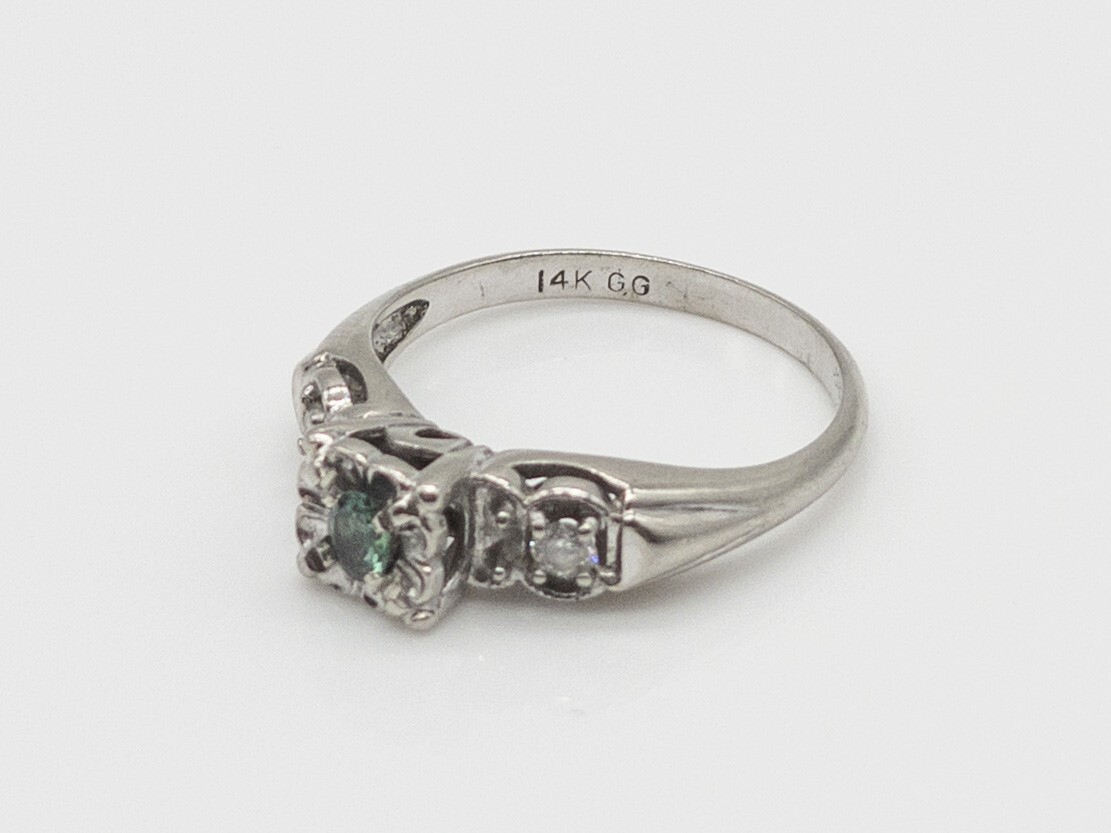 Vintage 1940s $2400 .30ct Natural AAA+++ Alexandrite Diamond 14k White Gold Ring