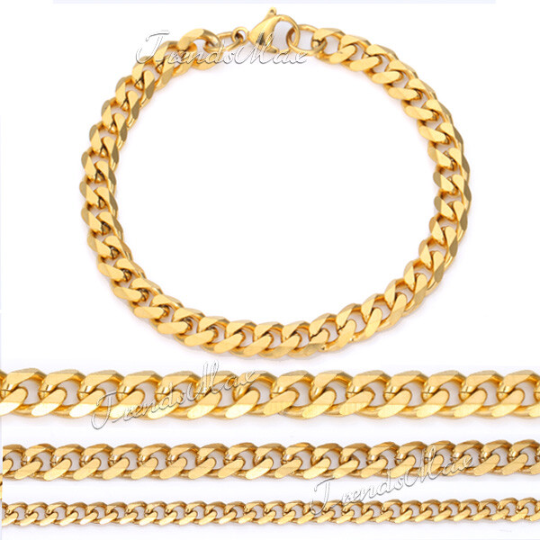 3/5/7/MM Stainless Steel Silver/Black/Gold Plated Cuban Chain Bracelet Men 7-11″