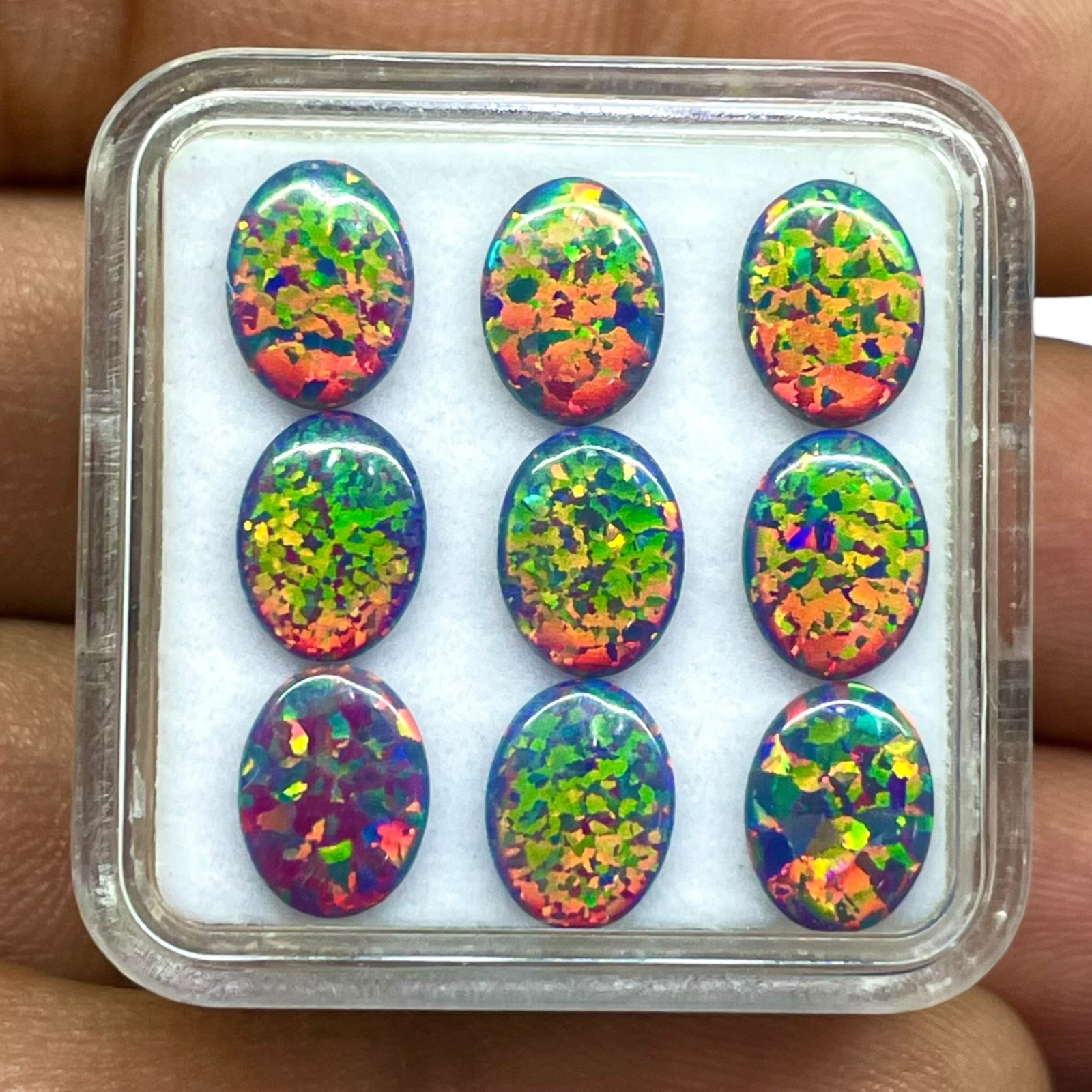 5 Pcs Australian Black Opal 8x6mm Oval Cabochon AAA Lab Created Gemstones Lot