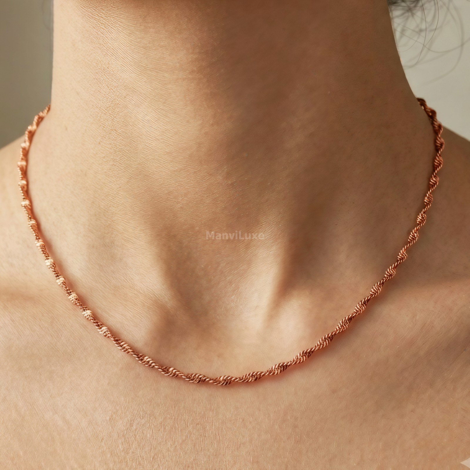 Pure Copper Singapore Chain Necklace, Twisted Dainty Layering Jewelry