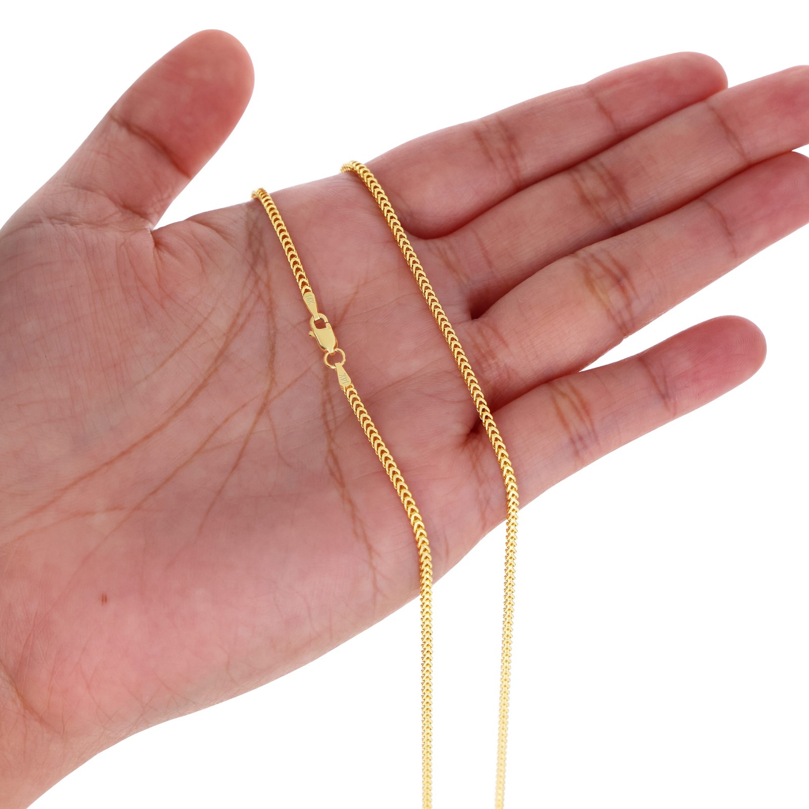 14K Yellow Gold Womens 2mm Franco Square Box Foxtail Wheat Necklace Chain 18″