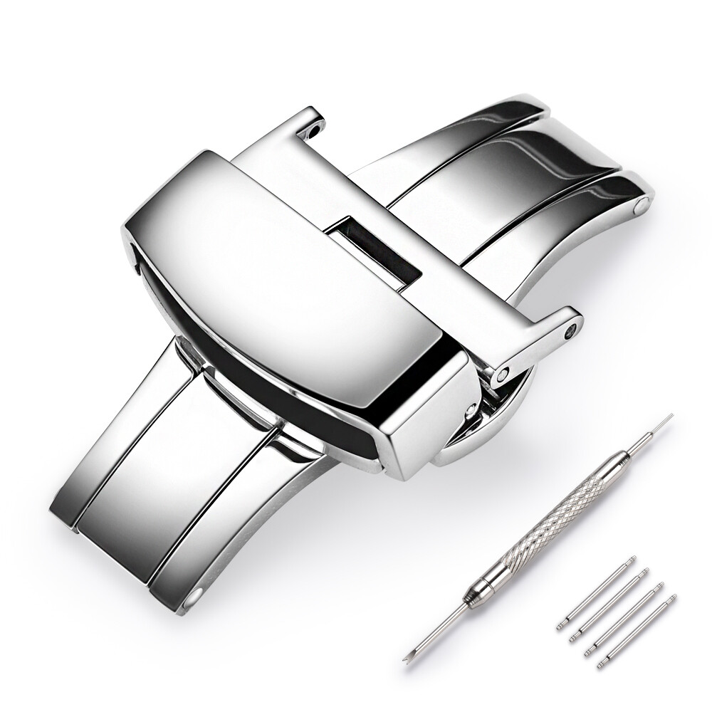 16mm 18mm 20mm 22mm Stainless Steel Deployment Buckle Watch Band Butterfly Clasp
