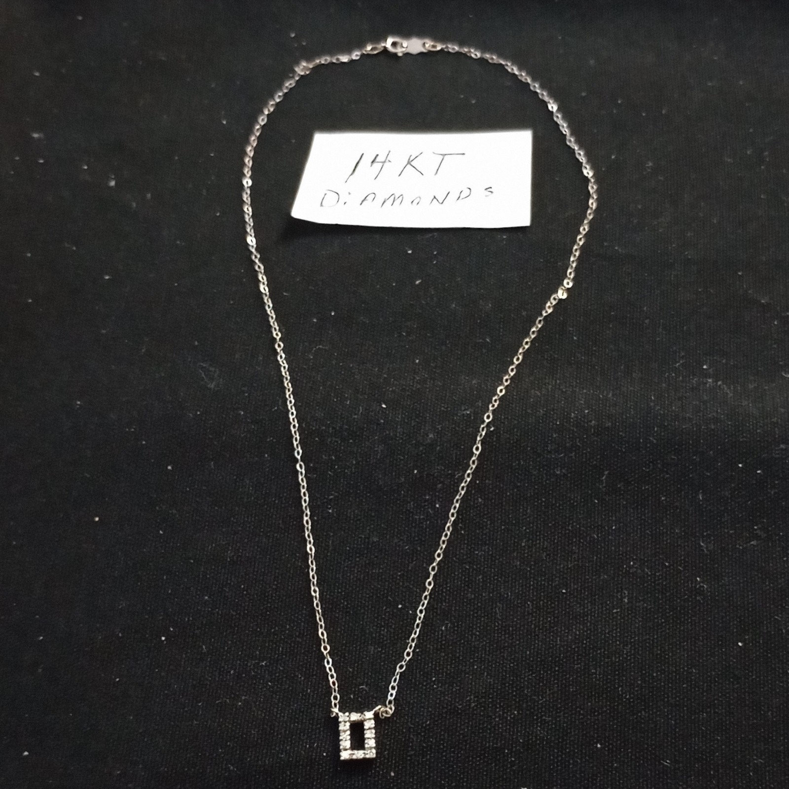 14K White Gold Diamond Rectangle Pendant 16″ Cable Chain Necklace