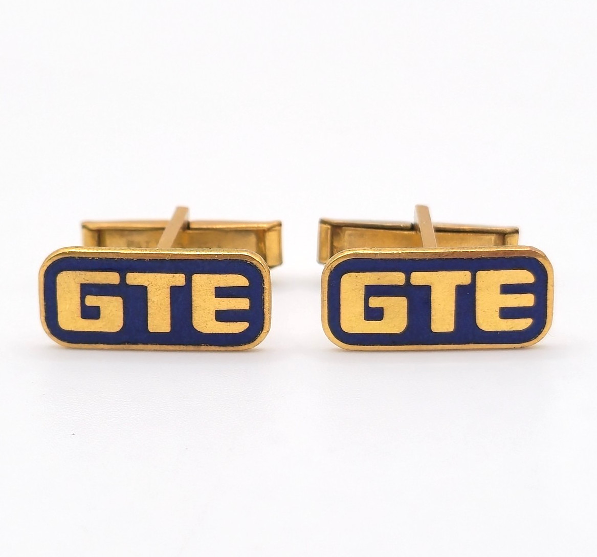 GTE Cufflinks & Tie Clip Set Gold Tone Logo Telephone Executive Service Award