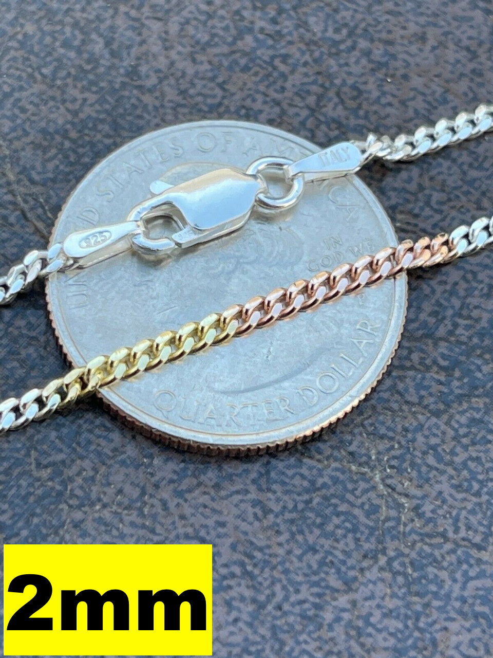 Tri Color Yellow Rose Gold Plated 925 Sterling Silver Miami Cuban Chain 2-6mm
