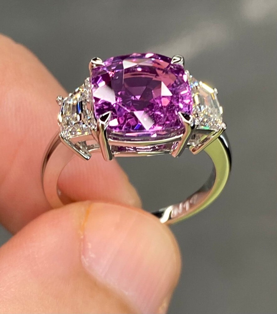 6.00 Ct Certified Purple Pink Sapphire Diamond Lab Created Ring 18k White Gold