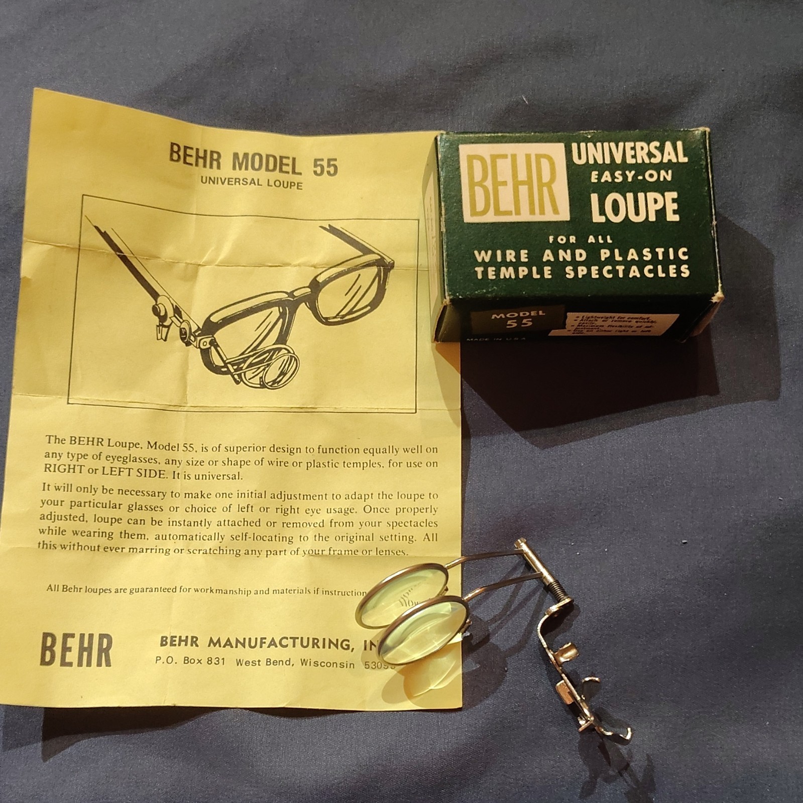Behr Model 55 Universal Eyeglass Loupe Jeweler Watchmaker Magnifier