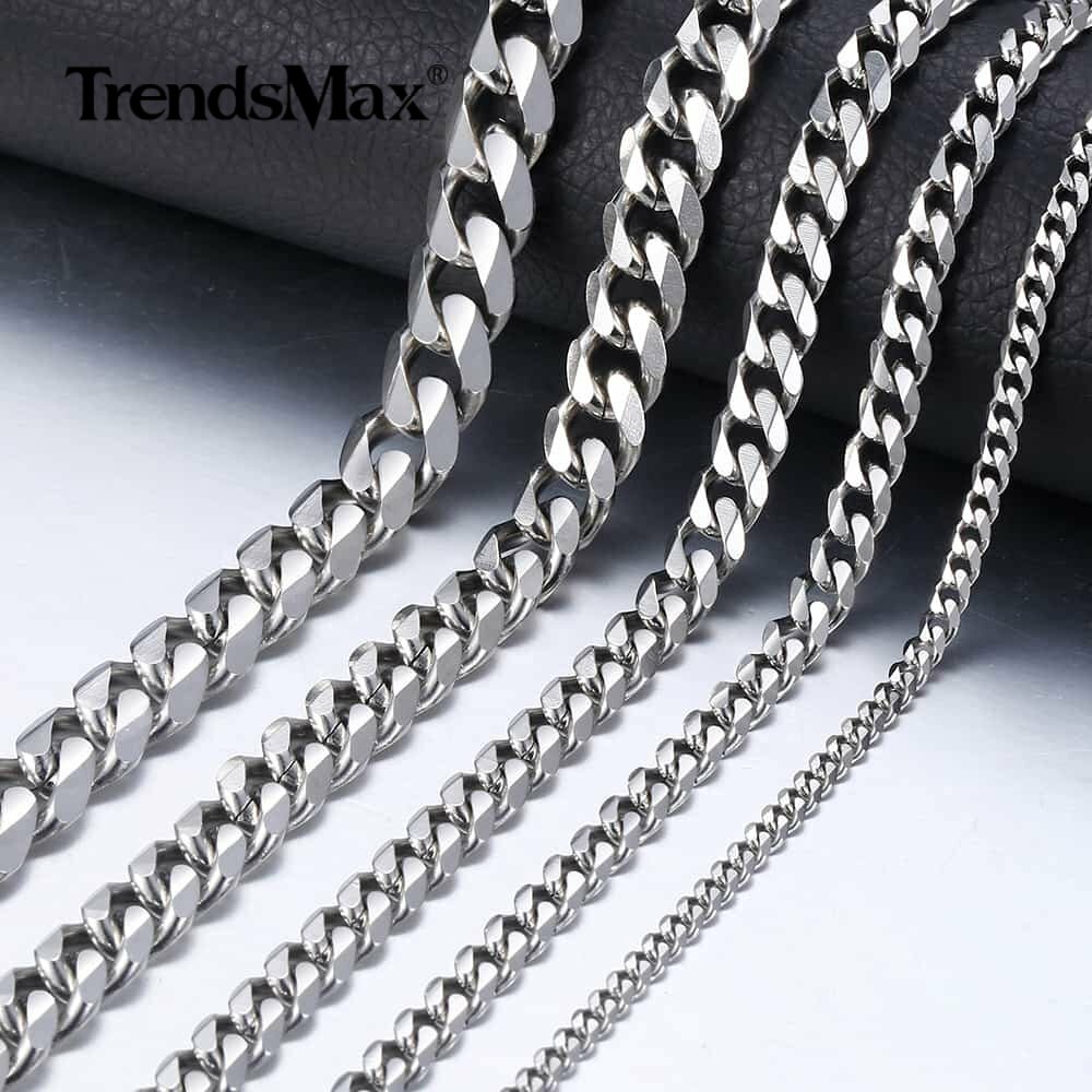 16-36INCHES Silver Stainless Steel Curb Cuban Chain Necklace Choker Jewelry HOT
