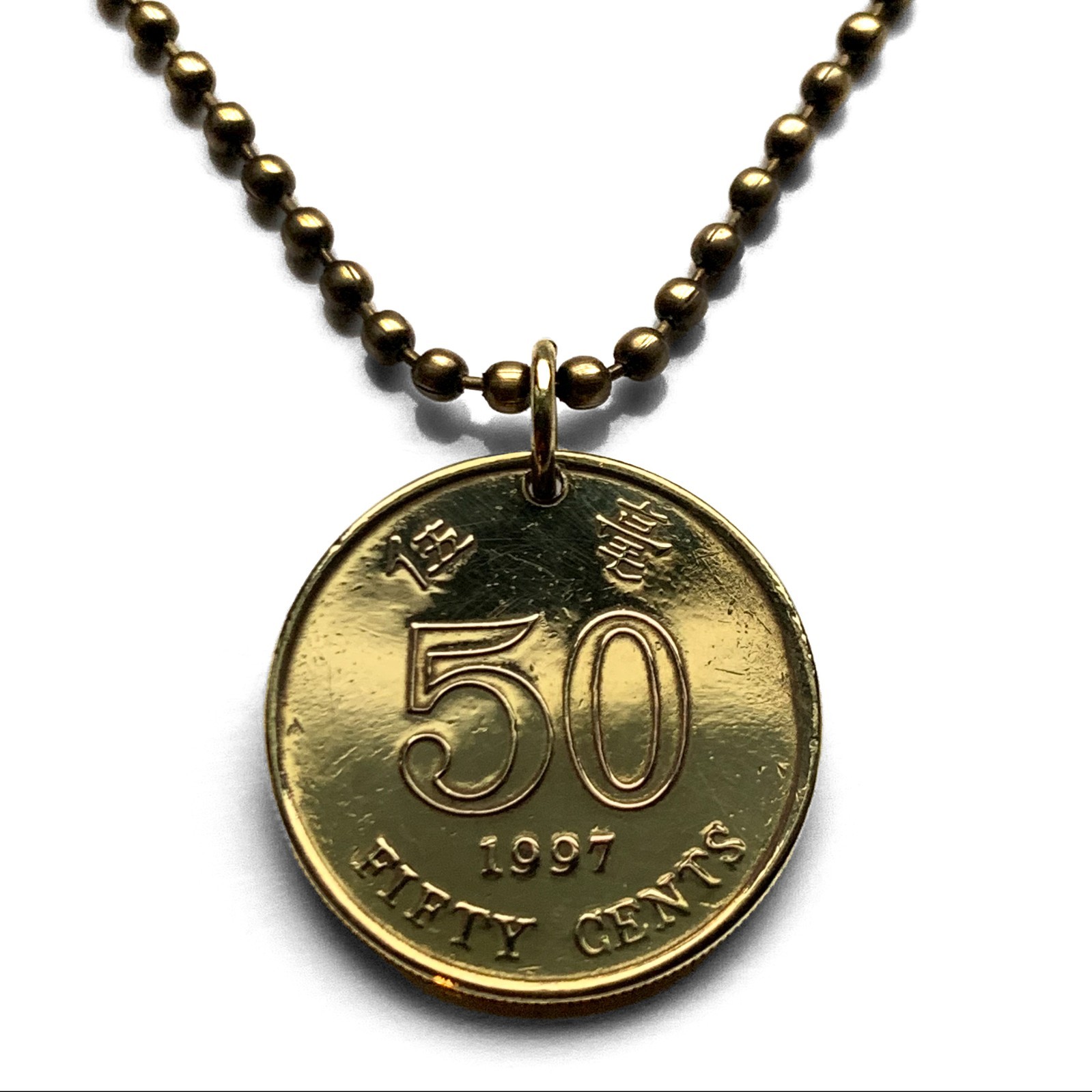 1997 Hong Kong China 50 Cent coin pendant Bauhinia orchid flower Kowloon n000043