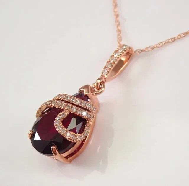 1.45Ct Pear Cut Lab Created Garnet Women Pendant 14K Rose Gold Plated Silver 18″