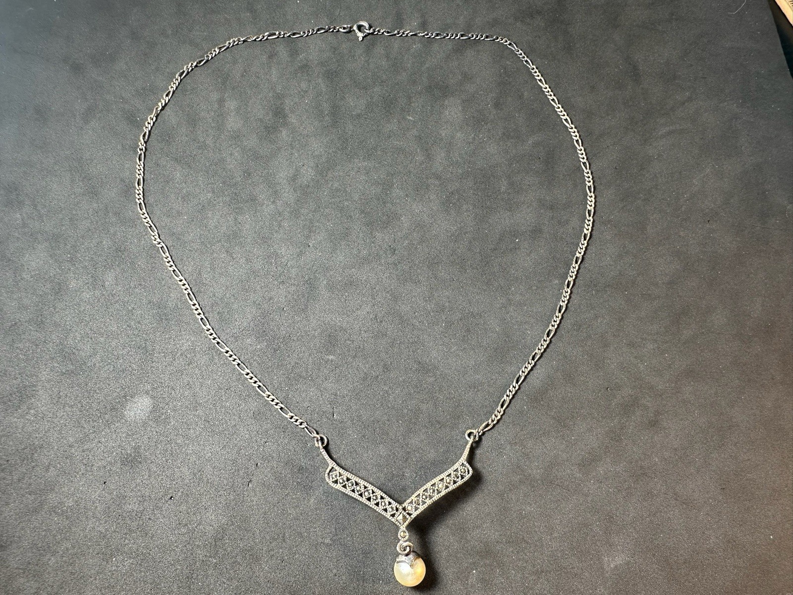 6.80g Vintage Sterling Silver 925 Necklace Filigree Drop Pendant M 18.2 in